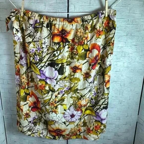 Chico's Petite Linen Floral Sarong Faux-Wrap Skirt travel, colorful plus size - Picture 6 of 13